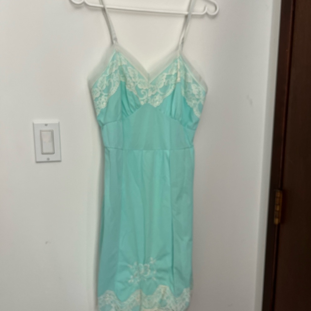 Lace-Embellished Aqua Chemise Vintage